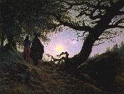 Caspar David Friedrich Man and Woman Contemplating the Moon painting